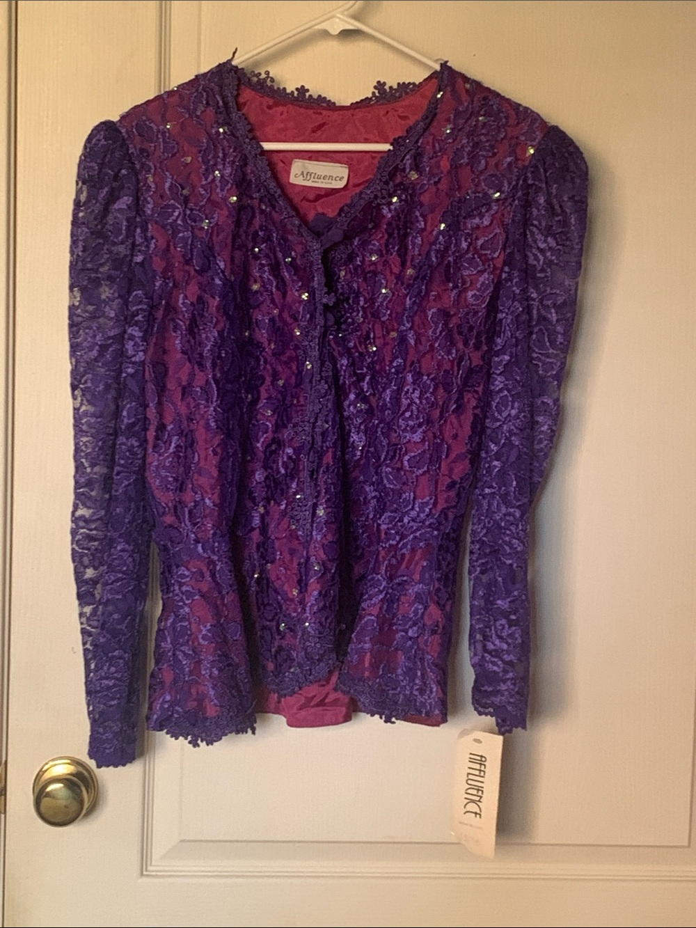 Affluence Purple Lace Long-Sleeve Dress Top